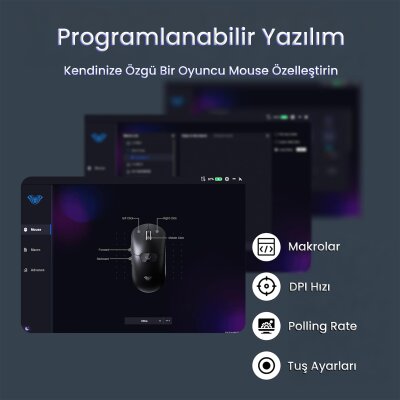 Aula SC390 PAW3311 Sensör 20000 DPI 1000Hz Kablolu ve Kablosuz Gaming Oyuncu Mouse Siyah - 8