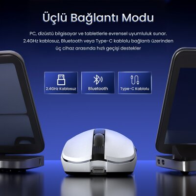 Aula SC590 Pro PAW3311 Sensör 20000 DPI 1000Hz Kablolu ve Kablosuz Gaming Oyuncu Mouse Siyah - 5