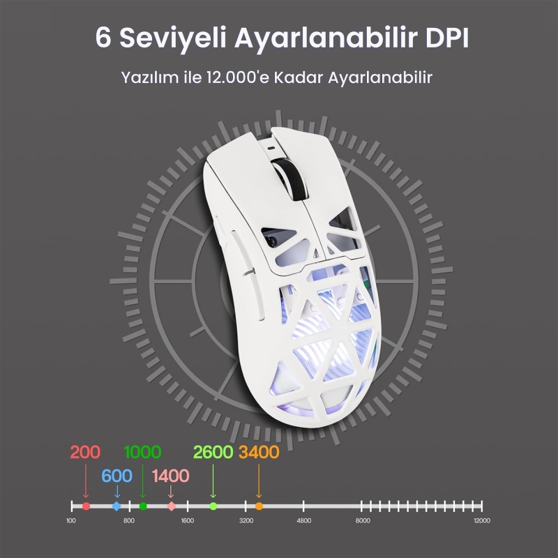 Aula SC620 PAW3311 Sensör 12000 DPI 1000Hz Kablolu ve Kablosuz Gaming Oyuncu Mouse Beyaz - 5