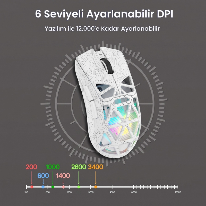 Aula SC620 PAW3311 Sensör 12000 DPI 1000Hz Kablolu ve Kablosuz Gaming Oyuncu Mouse Desenli Beyaz - 5