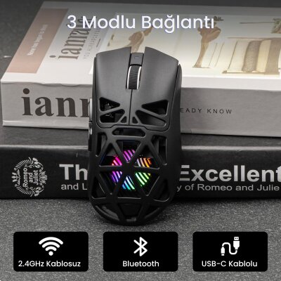 Aula SC620 PAW3311 Sensör 12000 DPI 1000Hz Kablolu ve Kablosuz Gaming Oyuncu Mouse Siyah - 4