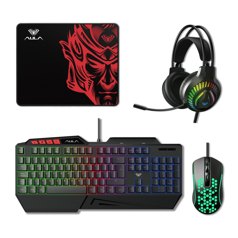 Aula T650 4'in1 Gaming Set RGB Kablolu Membran Klavye 3600 DPI Mouse Mikrofonlu Oyuncu Kulaklığı ve Mousepad - 1