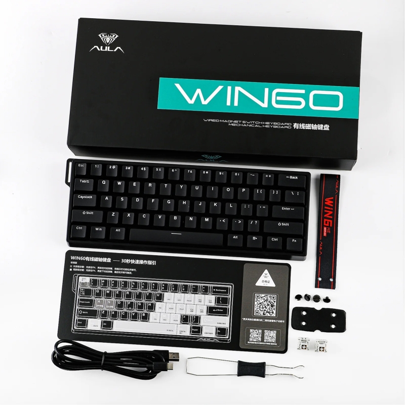 Aula Win68 He Manyetik Klavye Rapid Trigger Graywood Switch 8000Hz RGB TKL Hot Swap Oyuncu Klavyesi Siyah - 8