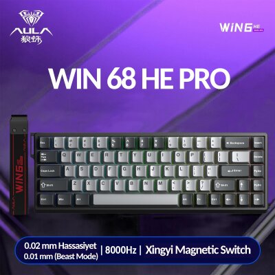 Aula Win68 He Pro Manyetik Klavye Rapid Trigger Xingyi Switch 8000Hz RGB TKL Hot Swap Oyuncu Klavyesi Gri - 2