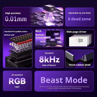 Aula Win68 He Pro Manyetik Klavye Rapid Trigger Xingyi Switch 8000Hz RGB TKL Hot Swap Oyuncu Klavyesi Gri - 3