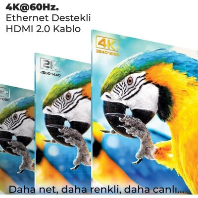 Bix 4K@60Hz 18 Gbps Veri Aktarım Destekli Yüksek Hızlı HDMI 2.0 & Ethernet Kablosu 2 Metre - 2