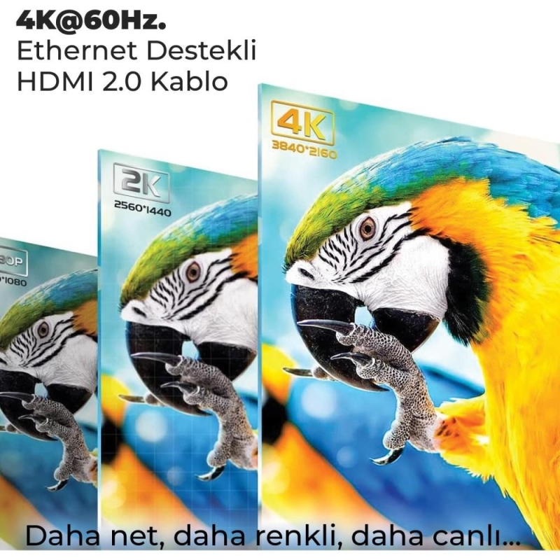 Bix 4K@60Hz 18 Gbps Veri Aktarım Destekli Yüksek Hızlı HDMI 2.0 & Ethernet Kablosu 2 Metre - 2