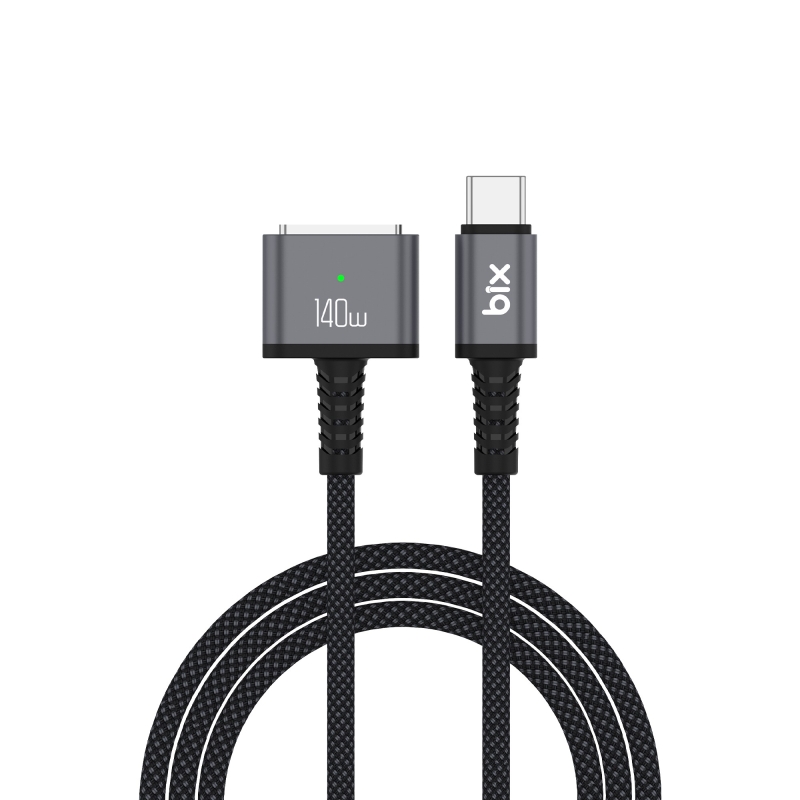 Bix BXM3C 140W Type-C Magsafe 3 Macbook Pro 13″ 14″ 16″ M1 M2 M3 M4 M5 Uyumlu Manyetik Örgülü Şarj Kablosu 2 Metre - 1