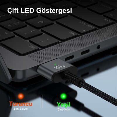 Bix BXM3C 140W Type-C Magsafe 3 Macbook Pro 13″ 14″ 16″ M1 M2 M3 M4 M5 Uyumlu Manyetik Örgülü Şarj Kablosu 2 Metre - 5