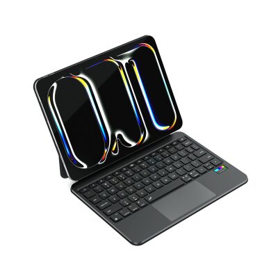 Bix IK01 İpad Air İpad Pro İçin Manyetik Türkçe Q Bluetooth Klavyeli Kılıf 7 Renk Aydınlatmalı Çoklu Dokunmatik Touchpad Siyah - Bix