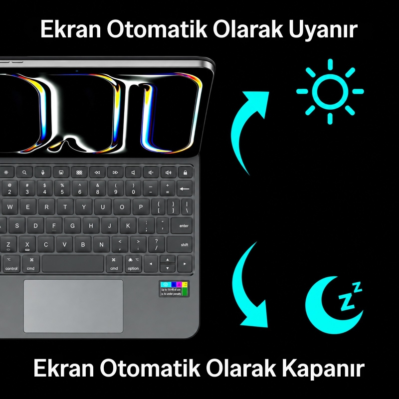 Bix IK01 İpad Air İpad Pro İçin Manyetik Türkçe Q Bluetooth Klavyeli Kılıf 7 Renk Aydınlatmalı Çoklu Dokunmatik Touchpad Siyah - 9