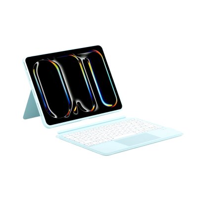 Bix IK02 Manyetik Ayrılabilir iPad için Touchpad’li Klavye Kılıfı Bluetooth 6.0 Type-C Şarjlı 7 Renk Aydınlatmalı Stant Özellikli Tablet Klavye Kılıfı Mavi - Bix