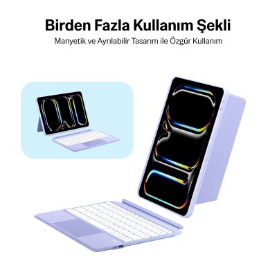 Bix IK02 Manyetik Ayrılabilir iPad için Touchpad’li Klavye Kılıfı Bluetooth 6.0 Type-C Şarjlı 7 Renk Aydınlatmalı Stant Özellikli Tablet Klavye Kılıfı Mavi - 11