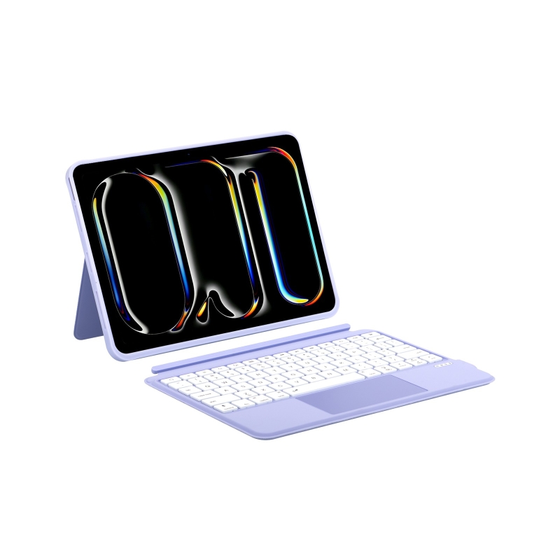 Bix IK02 Manyetik Ayrılabilir iPad için Touchpad’li Klavye Kılıfı Bluetooth 6.0 Type-C Şarjlı 7 Renk Aydınlatmalı Stant Özellikli Tablet Klavye Kılıfı Mor - 1