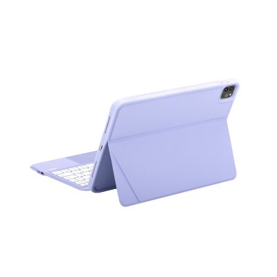 Bix IK02 Manyetik Ayrılabilir iPad için Touchpad’li Klavye Kılıfı Bluetooth 6.0 Type-C Şarjlı 7 Renk Aydınlatmalı Stant Özellikli Tablet Klavye Kılıfı Mor - 2