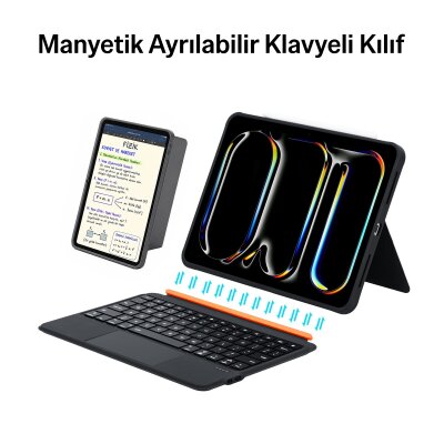 Bix IK02 Manyetik Ayrılabilir iPad için Touchpad’li Klavye Kılıfı Bluetooth 6.0 Type-C Şarjlı 7 Renk Aydınlatmalı Stant Özellikli Tablet Klavye Kılıfı Mor - 4