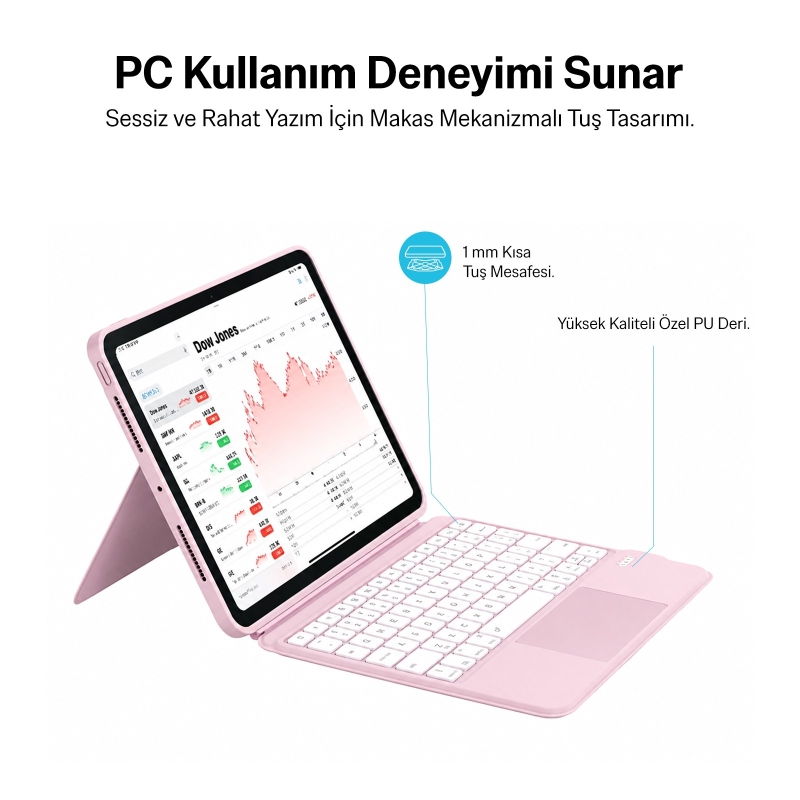 Bix IK02 Manyetik Ayrılabilir iPad için Touchpad’li Klavye Kılıfı Bluetooth 6.0 Type-C Şarjlı 7 Renk Aydınlatmalı Stant Özellikli Tablet Klavye Kılıfı Mor - 9