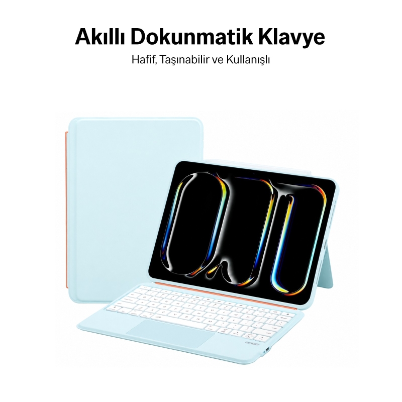 Bix IK02 Manyetik Ayrılabilir iPad için Touchpad’li Klavye Kılıfı Bluetooth 6.0 Type-C Şarjlı 7 Renk Aydınlatmalı Stant Özellikli Tablet Klavye Kılıfı Mor - 10