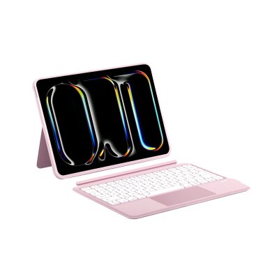 Bix IK02 Manyetik Ayrılabilir iPad için Touchpad’li Klavye Kılıfı Bluetooth 6.0 Type-C Şarjlı 7 Renk Aydınlatmalı Stant Özellikli Tablet Klavye Kılıfı Pembe - Bix