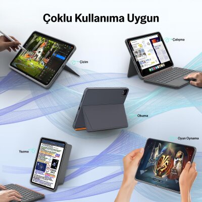 Bix IK02 Manyetik Ayrılabilir iPad için Touchpad’li Klavye Kılıfı Bluetooth 6.0 Type-C Şarjlı 7 Renk Aydınlatmalı Stant Özellikli Tablet Klavye Kılıfı Pembe - 5