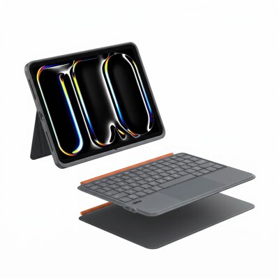 Bix IK02 Manyetik Ayrılabilir iPad için Touchpad’li Klavye Kılıfı Bluetooth 6.0 Type-C Şarjlı 7 Renk Aydınlatmalı Stant Özellikli Tablet Klavye Kılıfı Siyah - Bix
