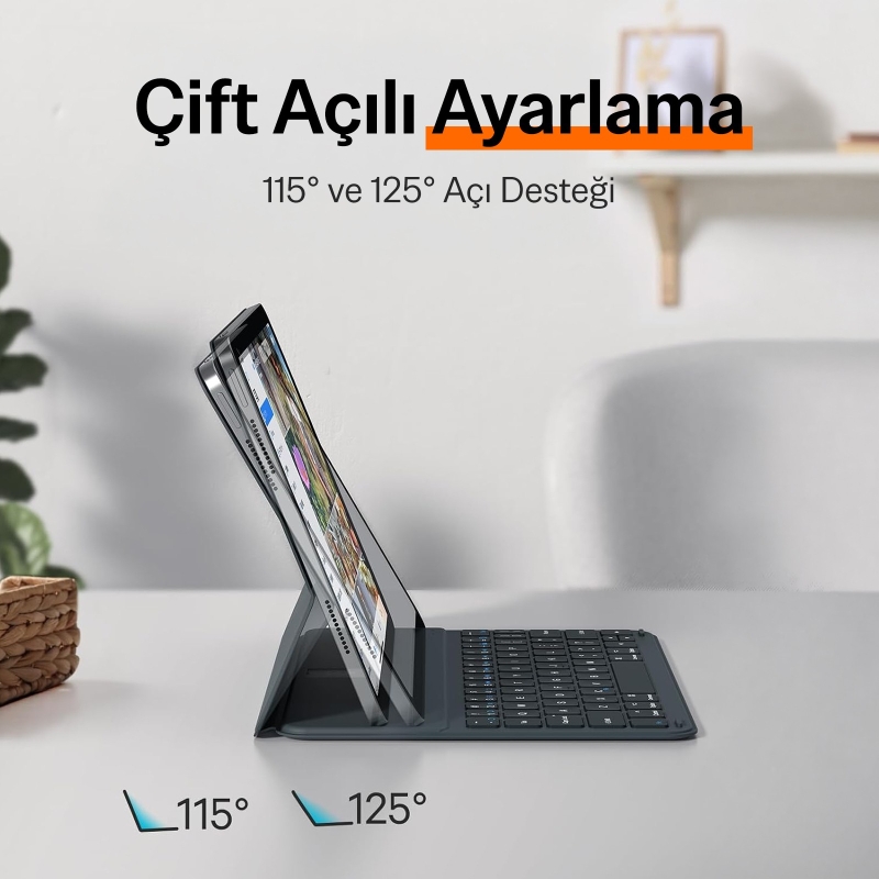 Bix IK04 Manyetik İpad Klavyeli Kılıf Bluetooth 5.3 Türkçe Q Klavye Değiştirilebilir Pilli Ultra İnce Çok Açılı Standlı Mor - 5