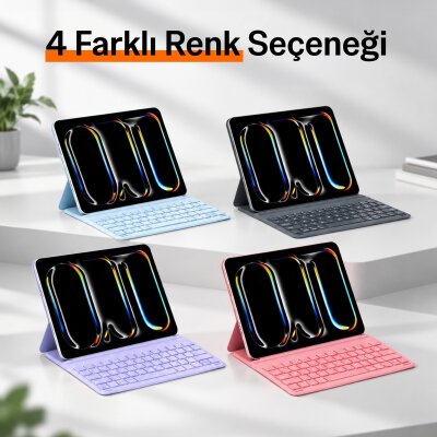 Bix IK04 Manyetik İpad Klavyeli Kılıf Bluetooth 5.3 Türkçe Q Klavye Değiştirilebilir Pilli Ultra İnce Çok Açılı Standlı Pembe - 9