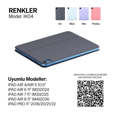 Bix IK04 Manyetik İpad Klavyeli Kılıf Bluetooth 5.3 Türkçe Q Klavye Değiştirilebilir Pilli Ultra İnce Çok Açılı Standlı Pembe - 10