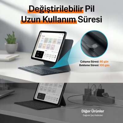 Bix IK05 Manyetik İpad Klavyeli Kılıf Bluetooth 5.3 Türkçe Q Klavye Değiştirilebilir Pilli Ultra İnce Çok Açılı Standlı Gri - 2
