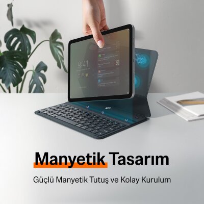 Bix IK05 Manyetik İpad Klavyeli Kılıf Bluetooth 5.3 Türkçe Q Klavye Değiştirilebilir Pilli Ultra İnce Çok Açılı Standlı Gri - 3