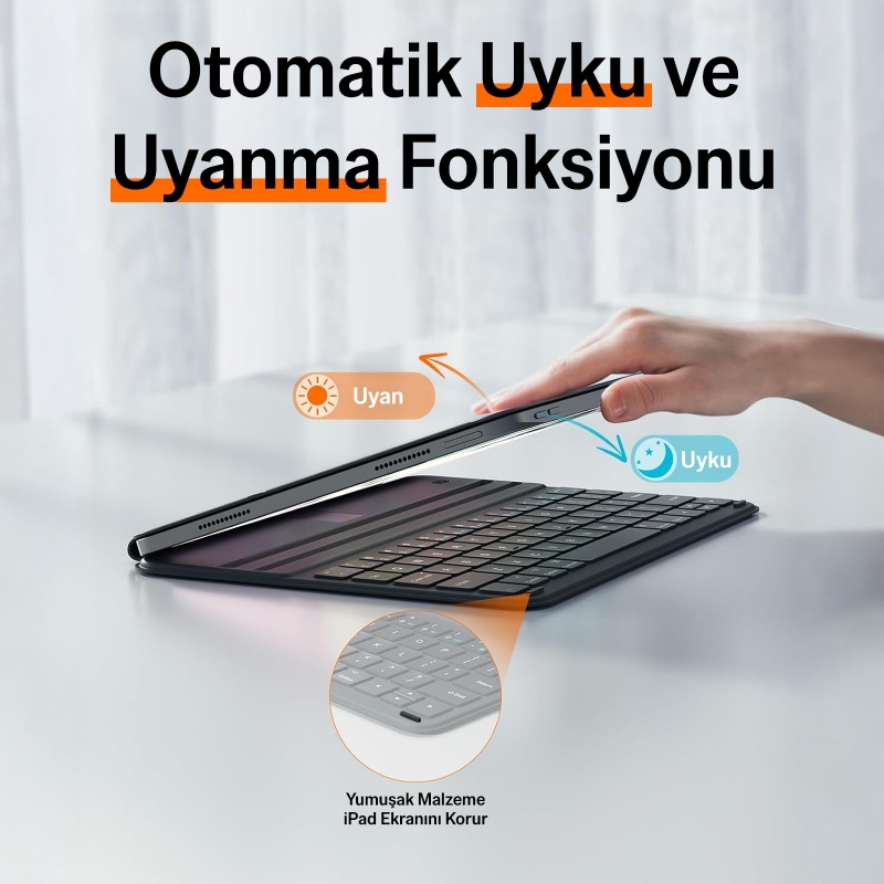 Bix IK05 Manyetik İpad Klavyeli Kılıf Bluetooth 5.3 Türkçe Q Klavye Değiştirilebilir Pilli Ultra İnce Çok Açılı Standlı Gri - 4