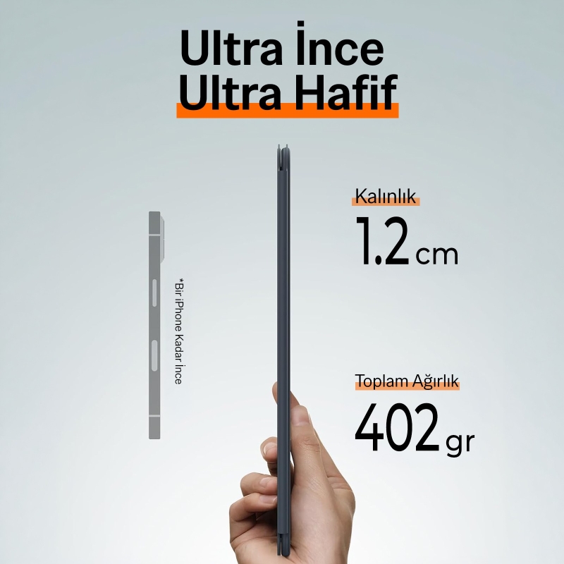 Bix IK05 Manyetik İpad Klavyeli Kılıf Bluetooth 5.3 Türkçe Q Klavye Değiştirilebilir Pilli Ultra İnce Çok Açılı Standlı Gri - 8