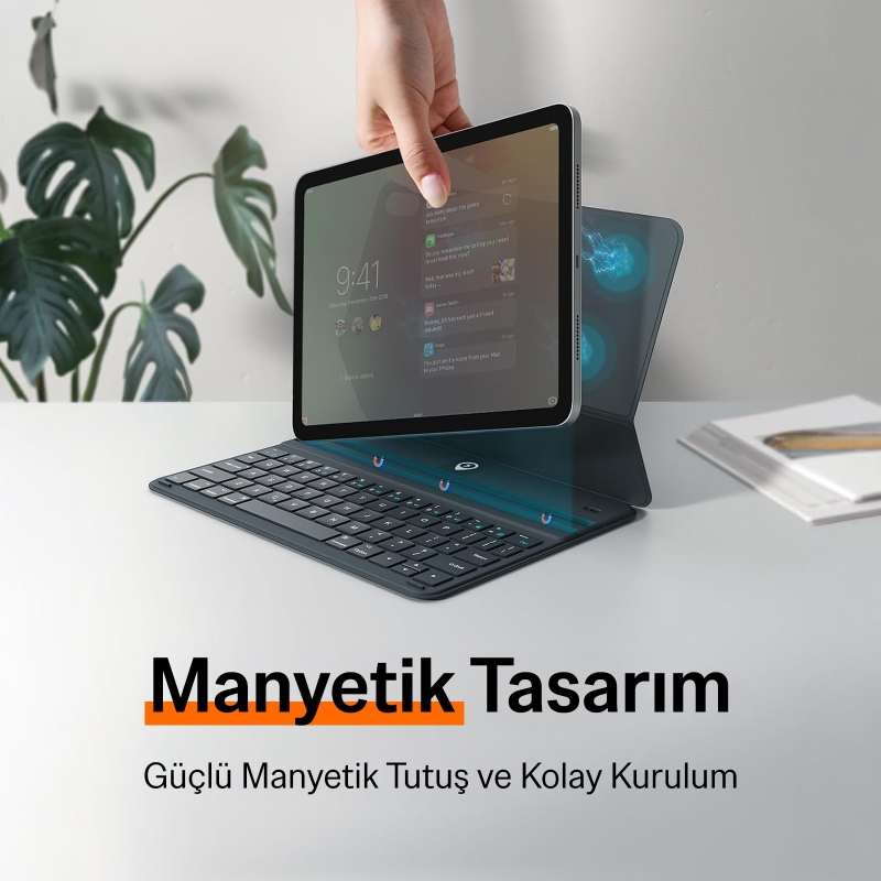Bix IK05 Manyetik İpad Klavyeli Kılıf Bluetooth 5.3 Türkçe Q Klavye Değiştirilebilir Pilli Ultra İnce Çok Açılı Standlı Siyah - 3
