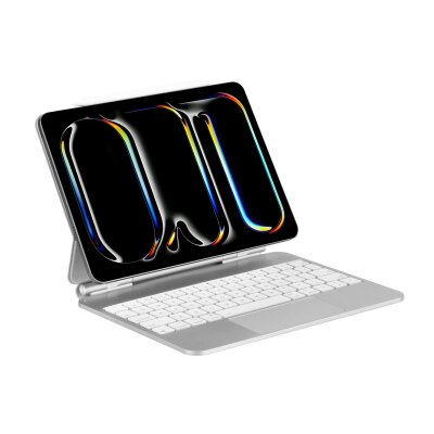 Bix IK06 Manyetik Bluetooth Klavyeli İpad Kılıfı, Dokunmatik Yüzeyli, 7 Renk Aydınlatmalı, İpad Air 10.9″/11″ İpad Pro 11″ Uyumlu Gümüş Beyaz - Bix