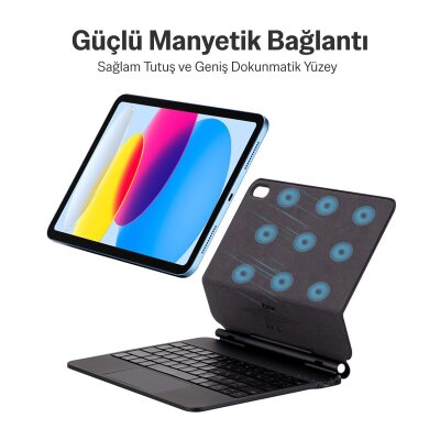 Bix IK06 Manyetik Bluetooth Klavyeli İpad Kılıfı, Dokunmatik Yüzeyli, 7 Renk Aydınlatmalı, İpad Air 10.9″/11″ İpad Pro 11″ Uyumlu Gümüş Beyaz - 6