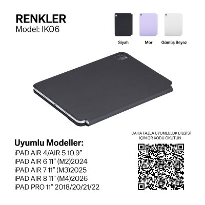 Bix IK06 Manyetik Bluetooth Klavyeli İpad Kılıfı, Dokunmatik Yüzeyli, 7 Renk Aydınlatmalı, İpad Air 10.9″/11″ İpad Pro 11″ Uyumlu Mor - 7