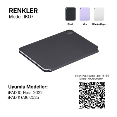 Bix IK07 Manyetik Bluetooth Klavyeli İpad Kılıfı Çoklu Dokunmatik Yüzeyli 7 Renk Aydınlatmalı İnce Tasarım İpad10. Nesil İpad 11 A16 Uyumlu Beyaz Gümüş - 7