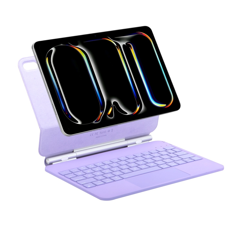 Bix IK07 Manyetik Bluetooth Klavyeli İpad Kılıfı Çoklu Dokunmatik Yüzeyli 7 Renk Aydınlatmalı İnce Tasarım İpad10. Nesil İpad 11 A16 Uyumlu Mor - 11