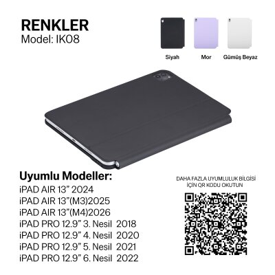 Bix IK08 Manyetik Bluetooth Klavyeli İpad Kılıfı Çoklu Dokunmatik Yüzeyli 3 Kademeli Arka Aydınlatmalı İpad Air İpad Pro Uyumlu Beyaz Gümüş - 7
