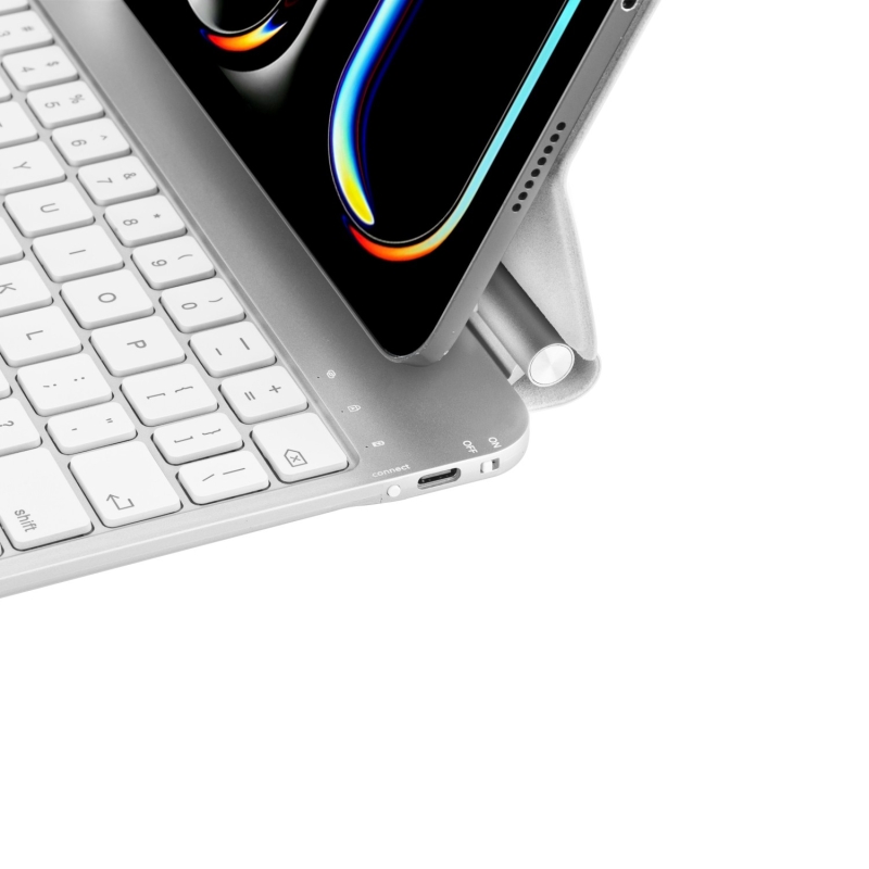 Bix IK08 Manyetik Bluetooth Klavyeli İpad Kılıfı Çoklu Dokunmatik Yüzeyli 3 Kademeli Arka Aydınlatmalı İpad Air İpad Pro Uyumlu Beyaz Gümüş - 10