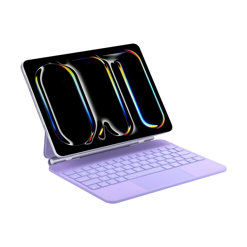 Bix IK08 Manyetik Bluetooth Klavyeli İpad Kılıfı Çoklu Dokunmatik Yüzeyli 3 Kademeli Arka Aydınlatmalı İpad Air İpad Pro Uyumlu Mor - 1