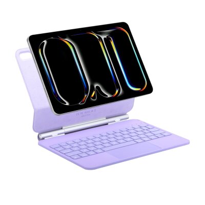 Bix IK08 Manyetik Bluetooth Klavyeli İpad Kılıfı Çoklu Dokunmatik Yüzeyli 3 Kademeli Arka Aydınlatmalı İpad Air İpad Pro Uyumlu Mor - 11