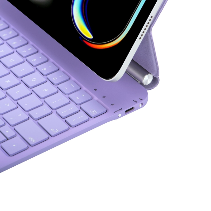 Bix IK08 Manyetik Bluetooth Klavyeli İpad Kılıfı Çoklu Dokunmatik Yüzeyli 3 Kademeli Arka Aydınlatmalı İpad Air İpad Pro Uyumlu Mor - 14