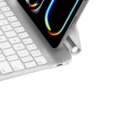 Bix IK08P Manyetik Bluetooth Klavyeli İpad Kılıfı Çoklu Dokunmatik Yüzeyli 3 Kademeli Arka Aydınlatmalı iPad Pro Uyumlu Beyaz Gümüş - 9