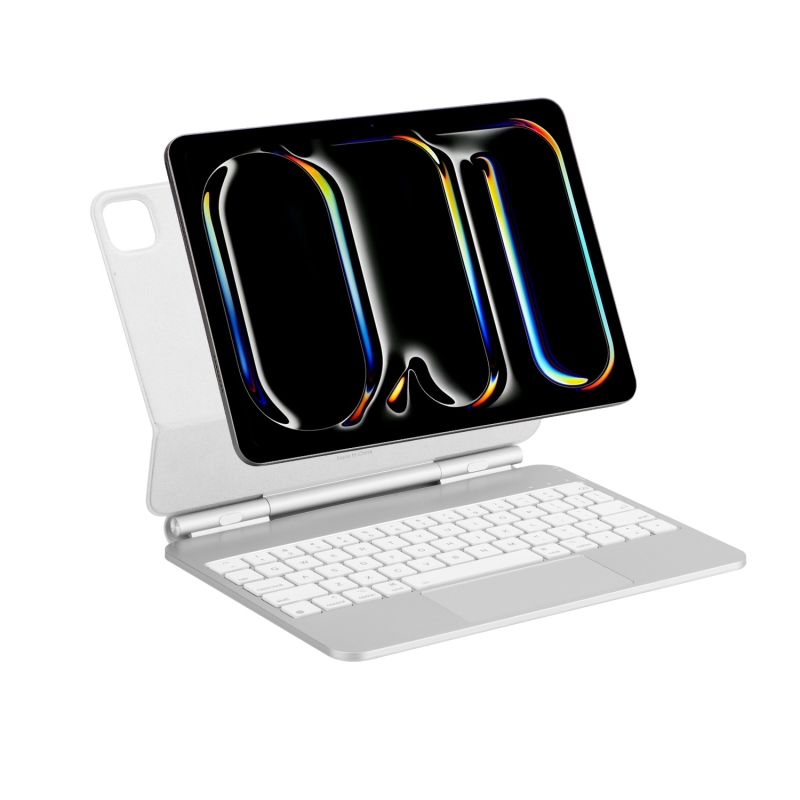 Bix IK08P Manyetik Bluetooth Klavyeli İpad Kılıfı Çoklu Dokunmatik Yüzeyli 3 Kademeli Arka Aydınlatmalı iPad Pro Uyumlu Beyaz Gümüş - 10
