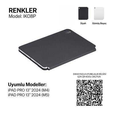 Bix IK08P Manyetik Bluetooth Klavyeli İpad Kılıfı Çoklu Dokunmatik Yüzeyli 3 Kademeli Arka Aydınlatmalı iPad Pro Uyumlu Siyah - 6