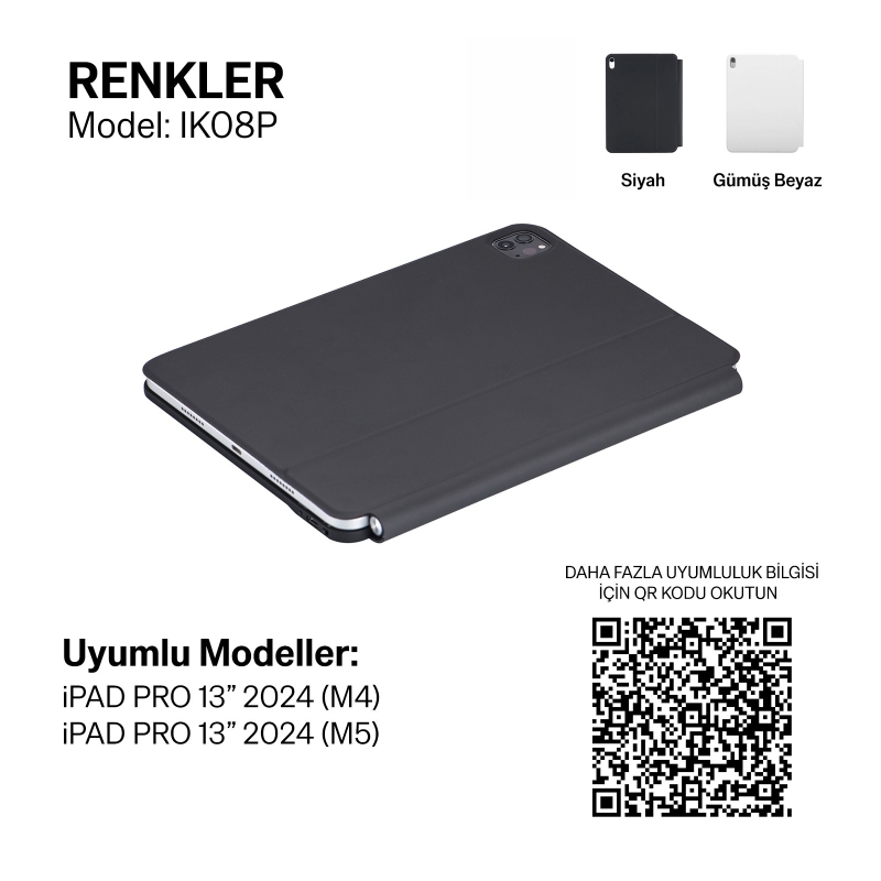 Bix IK08P Manyetik Bluetooth Klavyeli İpad Kılıfı Çoklu Dokunmatik Yüzeyli 3 Kademeli Arka Aydınlatmalı iPad Pro Uyumlu Siyah - 6