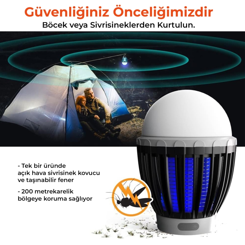 Bix KL01 Şarj Edilebilir Sivrisinek Kovucu Kamp Lambası Ultraviyole LED Elektronik Zapper Taşınabilir Fenerli IPX6 Su Geçirmez Böcek Kovucu Siyah - 3