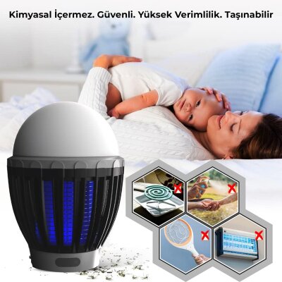 Bix KL01 Şarj Edilebilir Sivrisinek Kovucu Kamp Lambası Ultraviyole LED Elektronik Zapper Taşınabilir Fenerli IPX6 Su Geçirmez Böcek Kovucu Siyah - 4