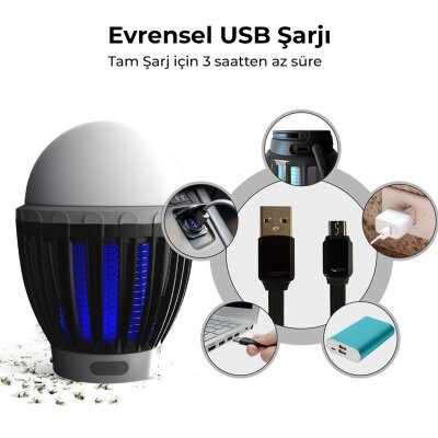 Bix KL01 Şarj Edilebilir Sivrisinek Kovucu Kamp Lambası Ultraviyole LED Elektronik Zapper Taşınabilir Fenerli IPX6 Su Geçirmez Böcek Kovucu Siyah - 5